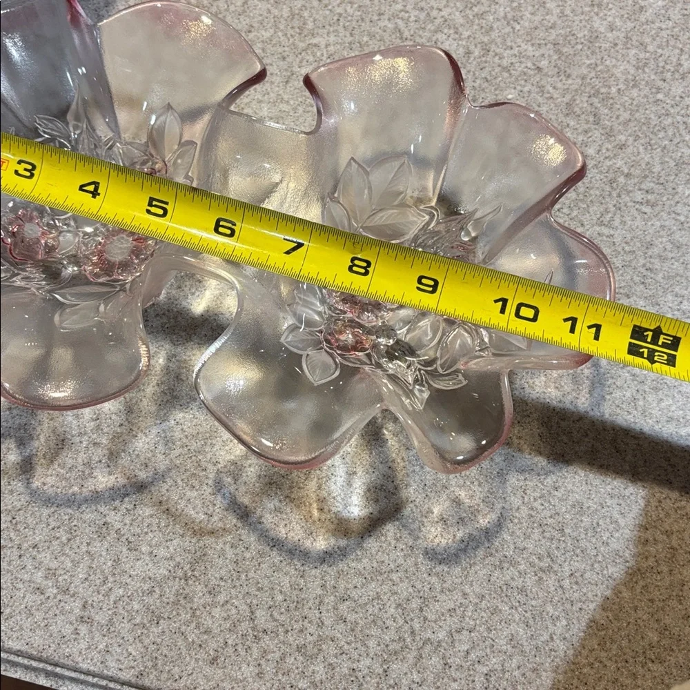 Mikasa Pink Ruffle Leaf Crystal Frosted Glass Double Bowl Serving Dish EUC - Picture 5 of 5